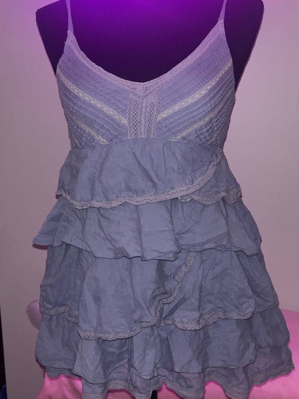 Trinket Blue Tiered Lace Cami Tank Top Ruffle Fairy Grunge Size Small